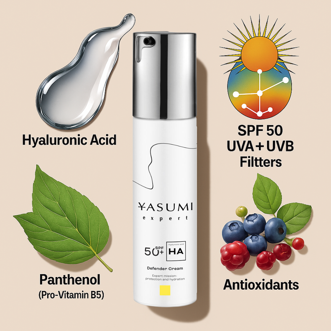 Αντηλιακό Προσώπου 50ml - Defender Cream SPF 50 UVA+UVB +Υαλουρονικό Οξύ
